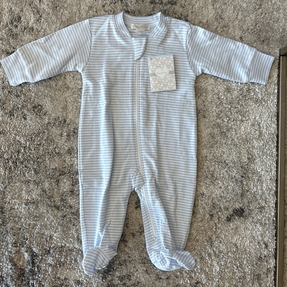 KISSY KISSY Baby's Striped Cotton Footie LIGHT BLUE , 0-3 Months - Picture 1 of 5